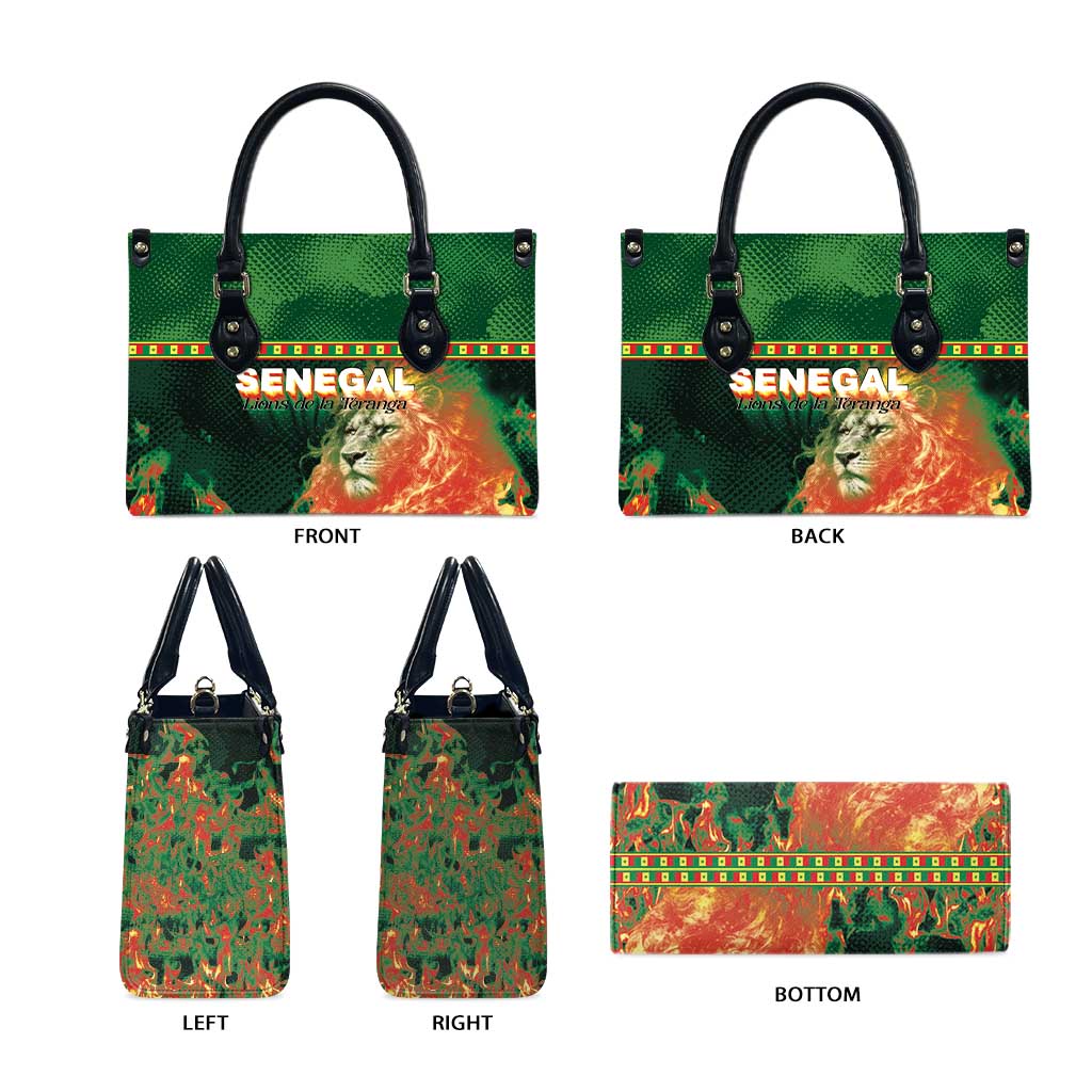 Senegal Football Leather Bag Fiery Lion Halftone Mix Gradient Map Style