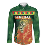 Custom Senegal Football Long Sleeve Button Shirt Fiery Lion Halftone Mix Gradient Map Style