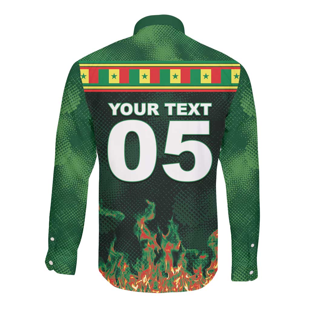 Custom Senegal Football Long Sleeve Button Shirt Fiery Lion Halftone Mix Gradient Map Style