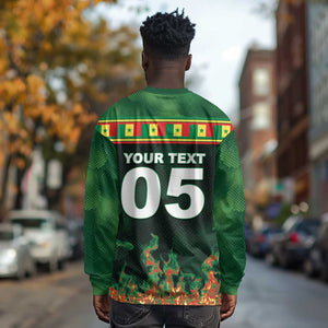 Custom Senegal Football Long Sleeve Shirt Fiery Lion Halftone Mix Gradient Map Style