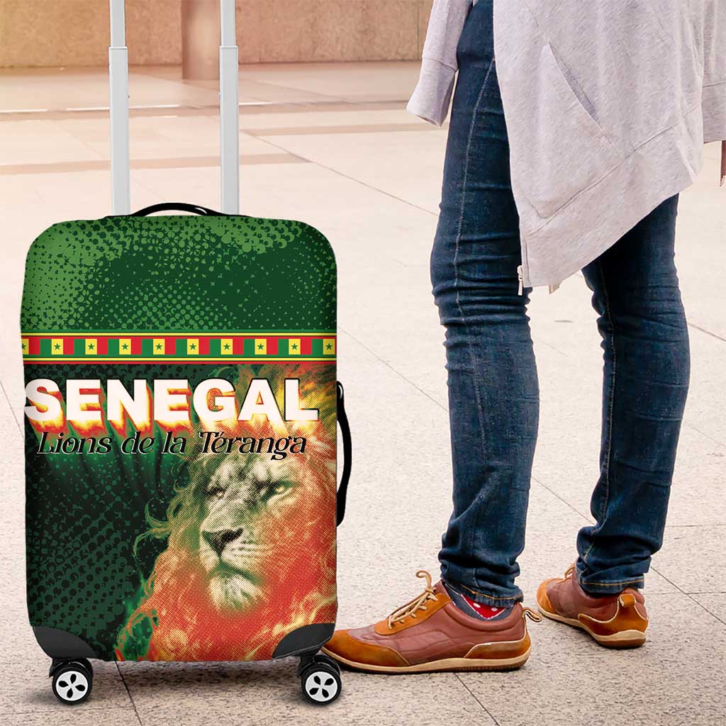 Senegal Football Luggage Cover Fiery Lion Halftone Mix Gradient Map Style
