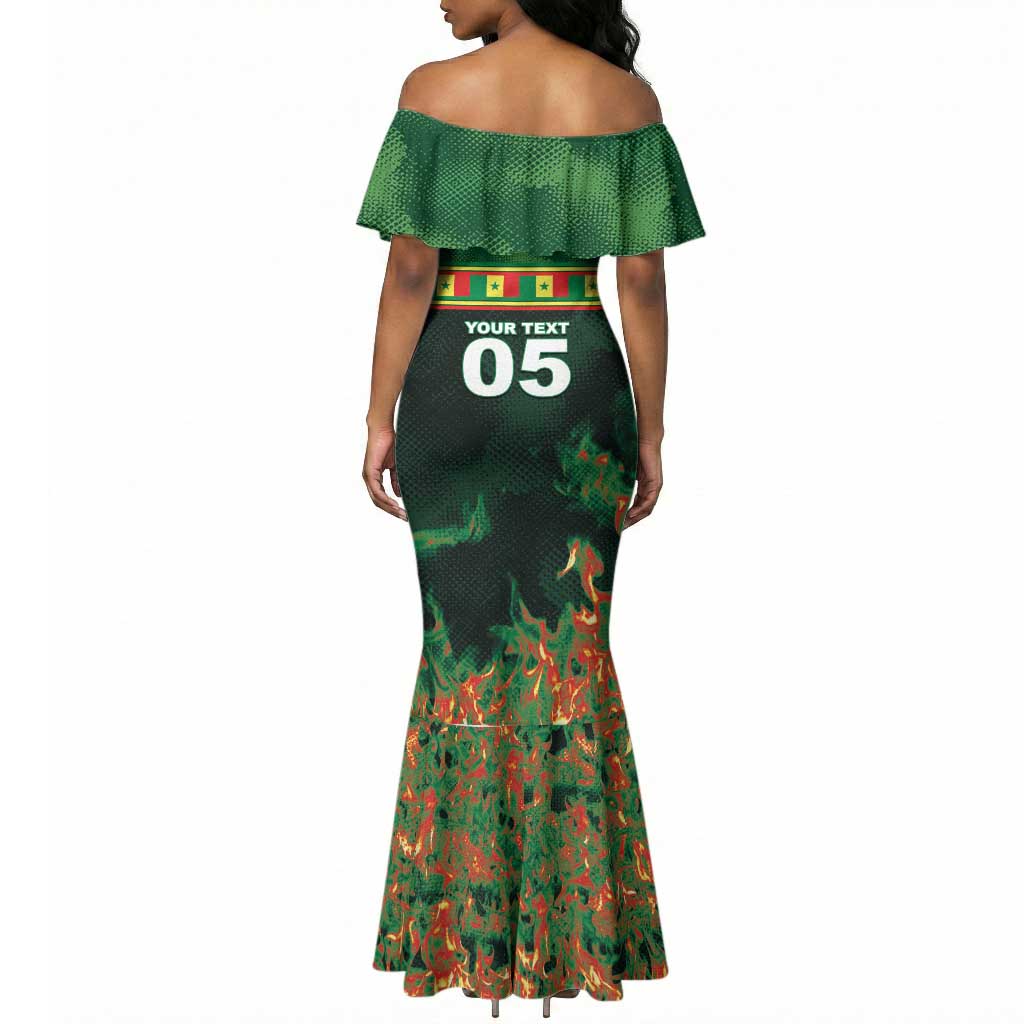 Custom Senegal Football Mermaid Dress Fiery Lion Halftone Mix Gradient Map Style