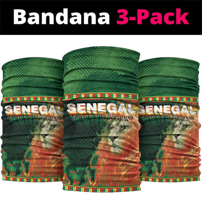 Senegal Football Neck Gaiter Fiery Lion Halftone Mix Gradient Map Style