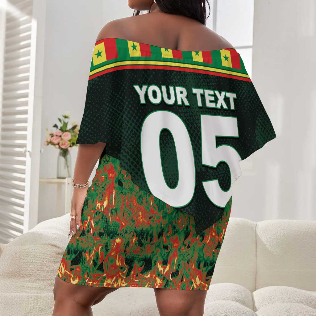 Custom Senegal Football Off Shoulder Short Dress Fiery Lion Halftone Mix Gradient Map Style