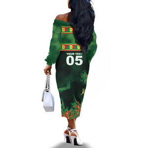 Custom Senegal Football Off The Shoulder Long Sleeve Dress Fiery Lion Halftone Mix Gradient Map Style