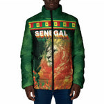 Custom Senegal Football Padded Jacket Fiery Lion Halftone Mix Gradient Map Style