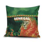 Senegal Football Pillow Cover Fiery Lion Halftone Mix Gradient Map Style