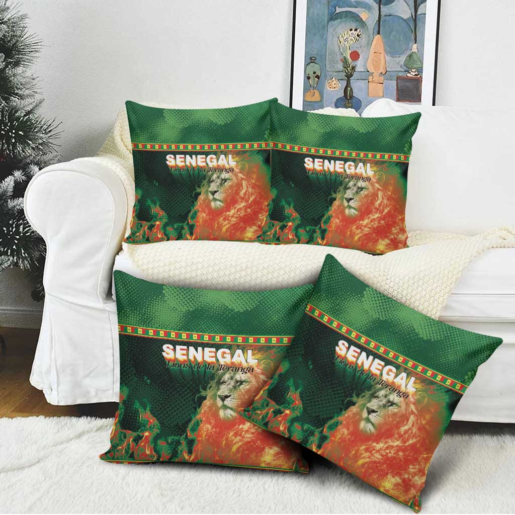 Senegal Football Pillow Cover Fiery Lion Halftone Mix Gradient Map Style