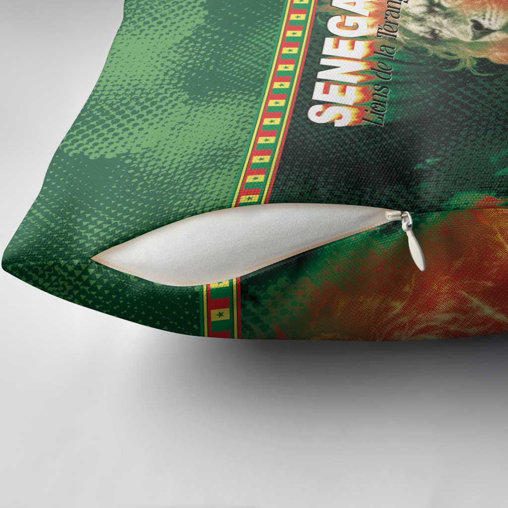 Senegal Football Pillow Cover Fiery Lion Halftone Mix Gradient Map Style