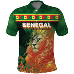 Custom Senegal Football Polo Shirt Fiery Lion Halftone Mix Gradient Map Style