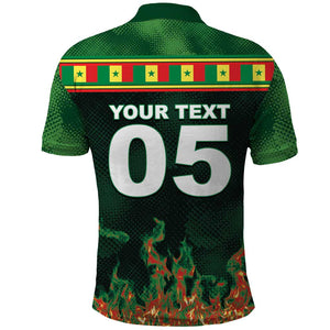 Custom Senegal Football Polo Shirt Fiery Lion Halftone Mix Gradient Map Style