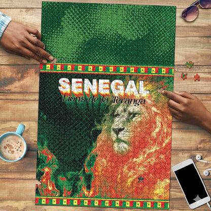 Senegal Football Puzzle Fiery Lion Halftone Mix Gradient Map Style