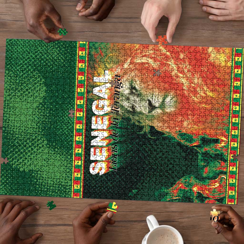 Senegal Football Puzzle Fiery Lion Halftone Mix Gradient Map Style