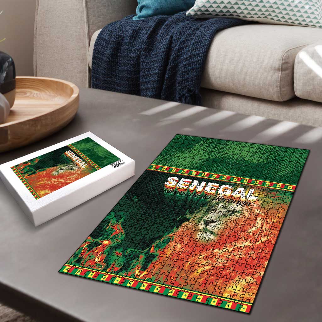 Senegal Football Puzzle Fiery Lion Halftone Mix Gradient Map Style