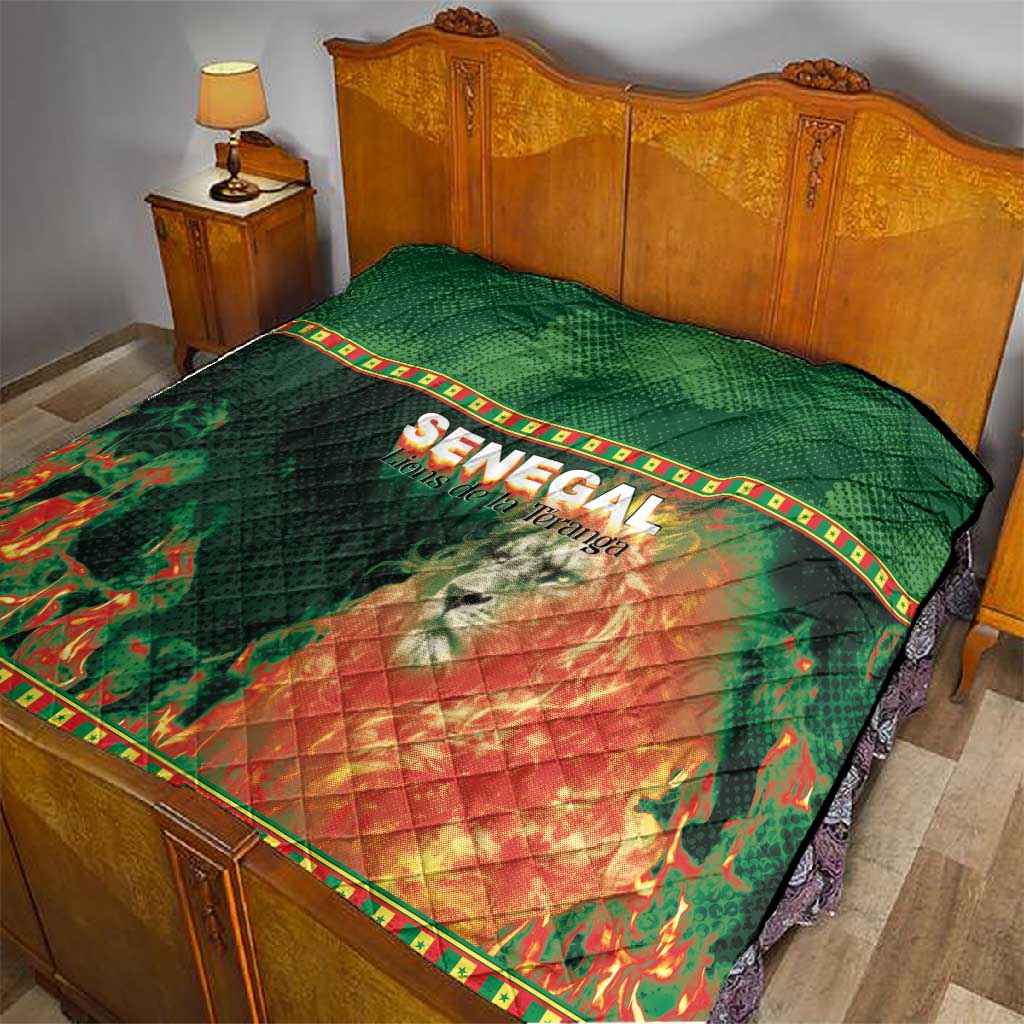 Senegal Football Quilt Fiery Lion Halftone Mix Gradient Map Style