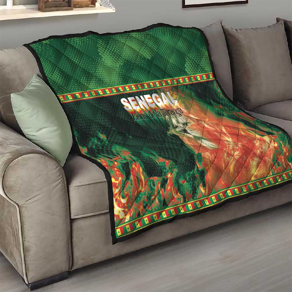 Senegal Football Quilt Fiery Lion Halftone Mix Gradient Map Style