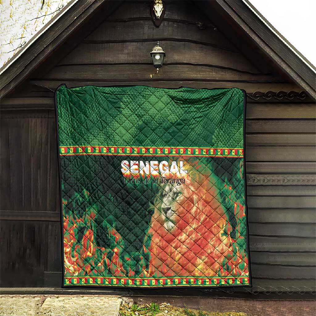 Senegal Football Quilt Fiery Lion Halftone Mix Gradient Map Style