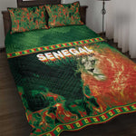 Senegal Football Quilt Bed Set Fiery Lion Halftone Mix Gradient Map Style