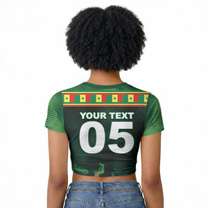 Custom Senegal Football Raglan Cropped T shirt Fiery Lion Halftone Mix Gradient Map Style