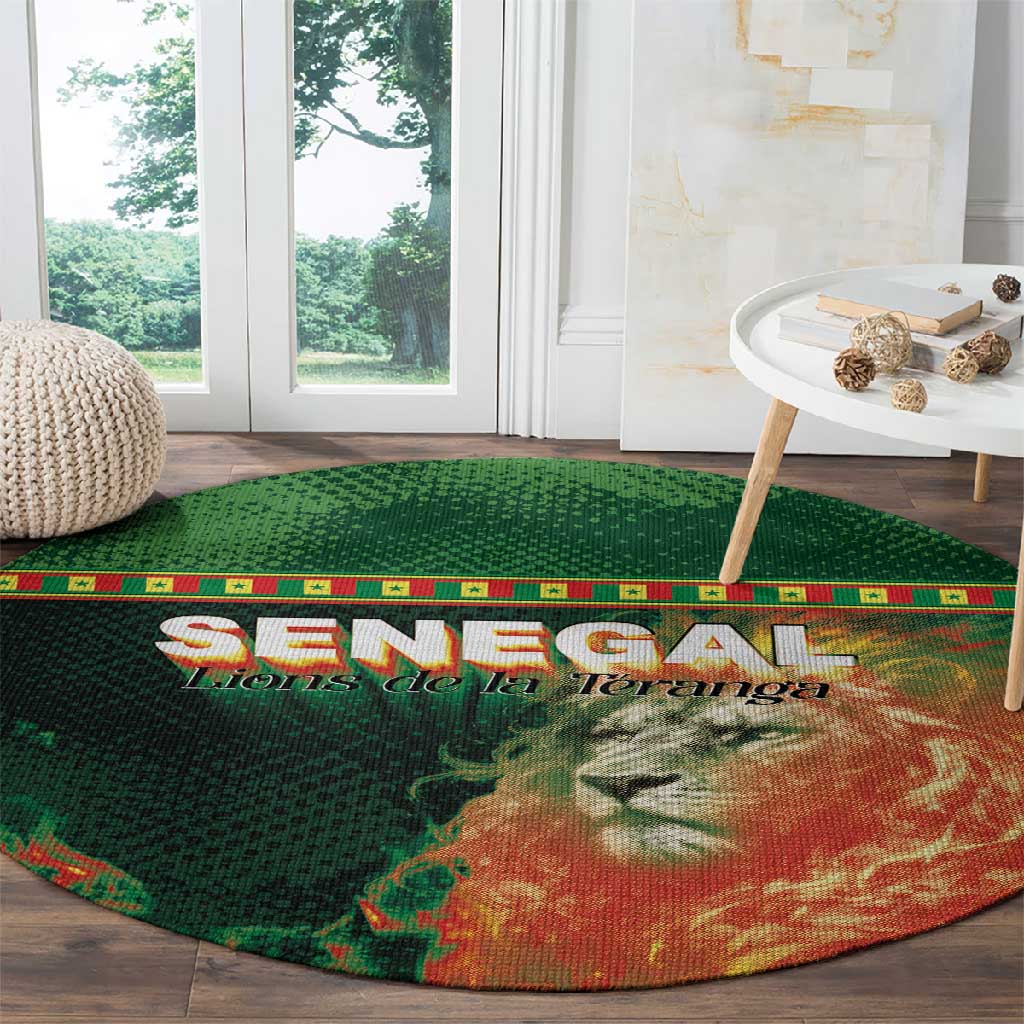 Senegal Football Round Carpet Fiery Lion Halftone Mix Gradient Map Style