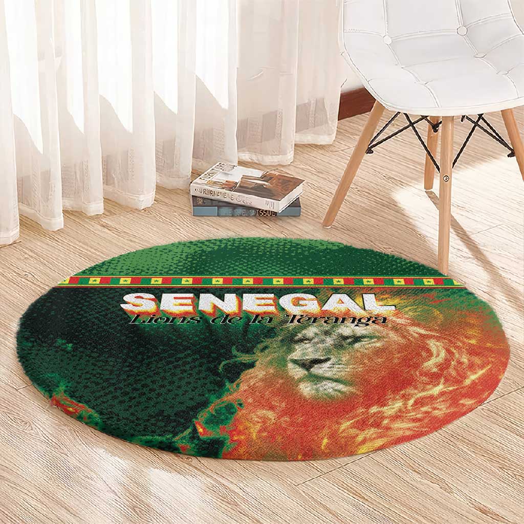 Senegal Football Round Carpet Fiery Lion Halftone Mix Gradient Map Style