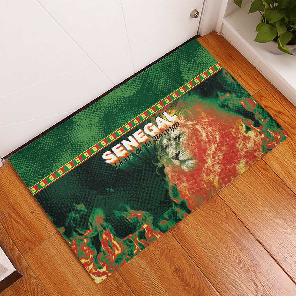 Senegal Football Rubber Doormat Fiery Lion Halftone Mix Gradient Map Style