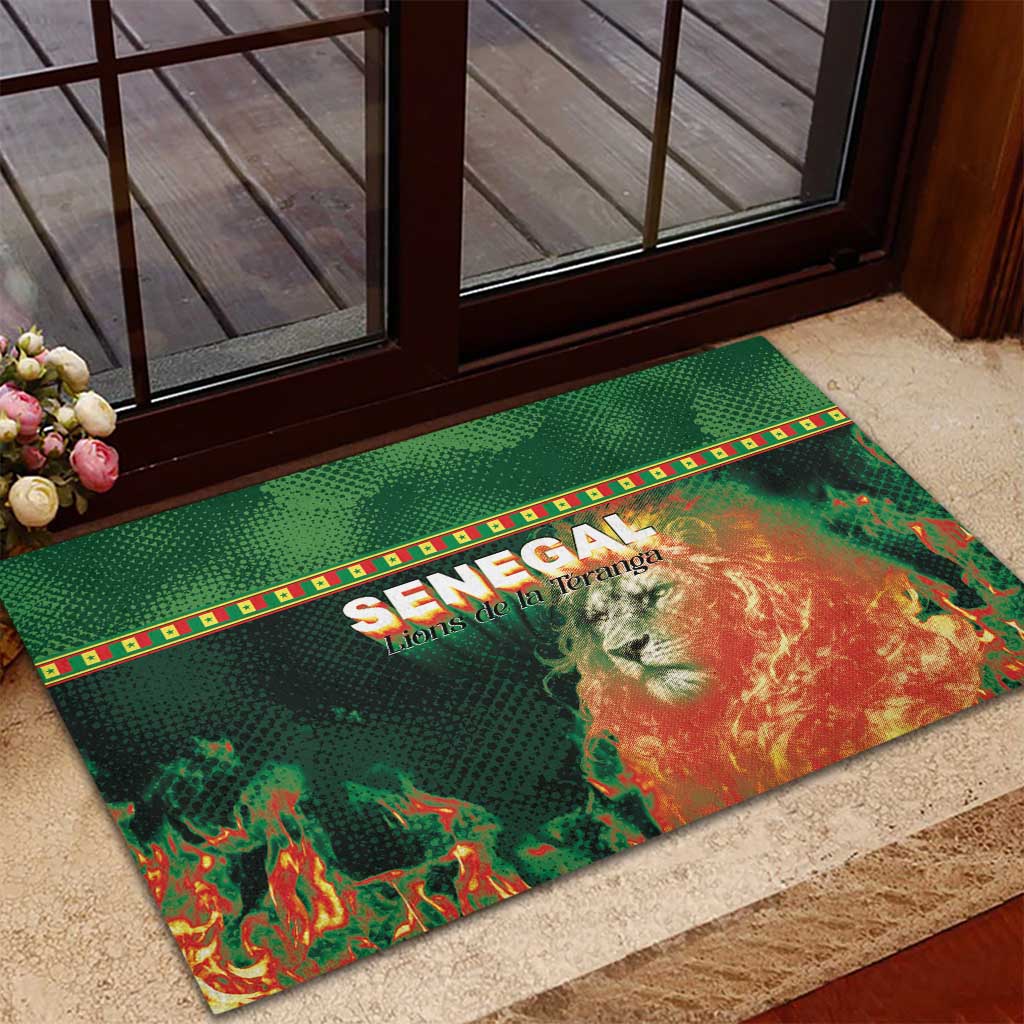 Senegal Football Rubber Doormat Fiery Lion Halftone Mix Gradient Map Style