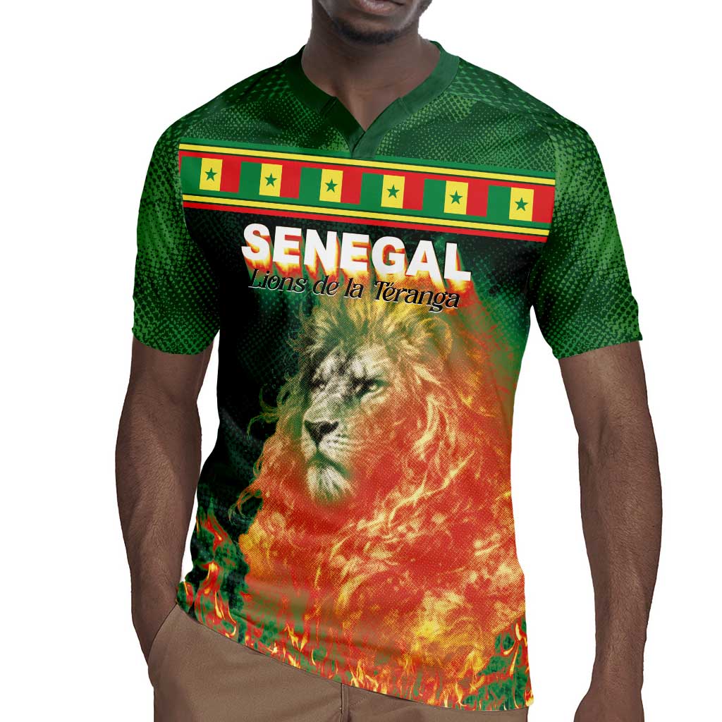 Custom Senegal Football Rugby Jersey Fiery Lion Halftone Mix Gradient Map Style