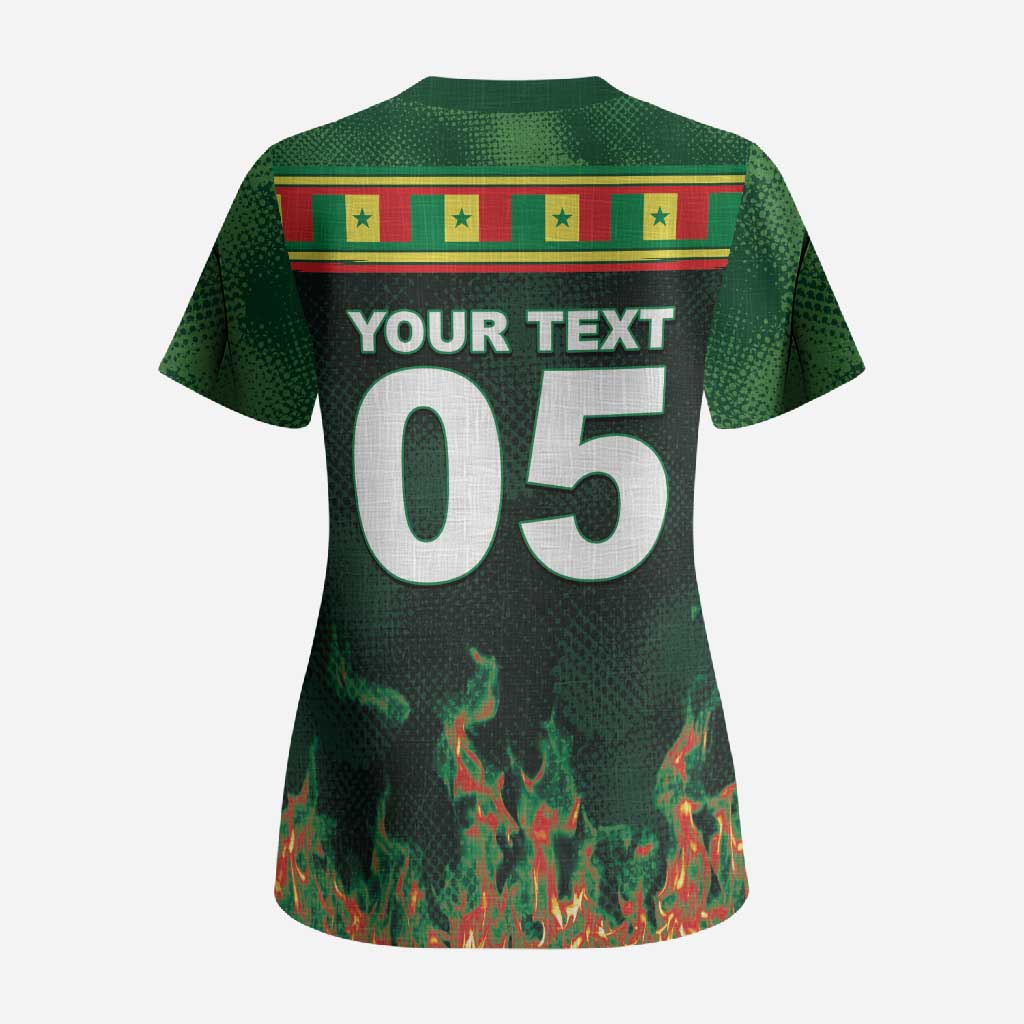 Custom Senegal Football Scrub Top Fiery Lion Halftone Mix Gradient Map Style