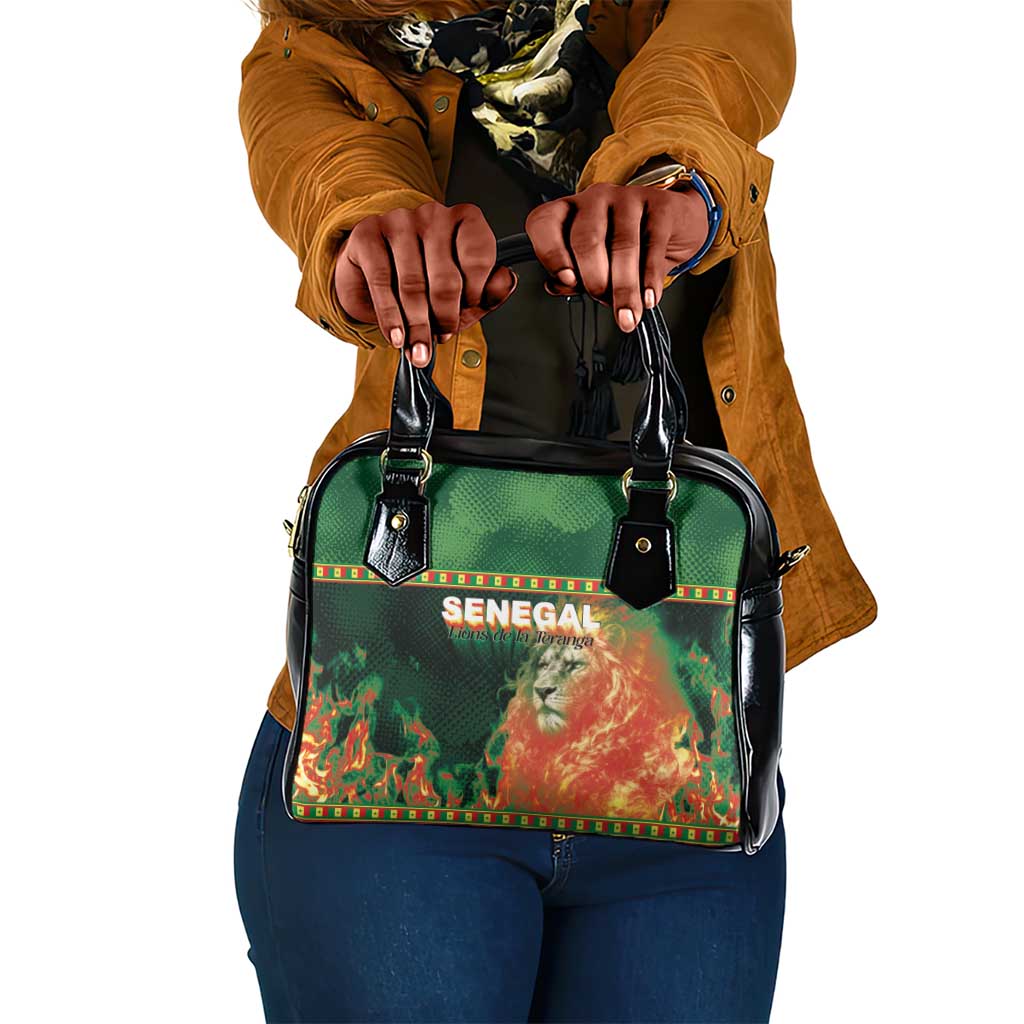 Senegal Football Shoulder Handbag Fiery Lion Halftone Mix Gradient Map Style