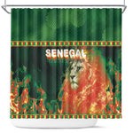 Senegal Football Shower Curtain Fiery Lion Halftone Mix Gradient Map Style