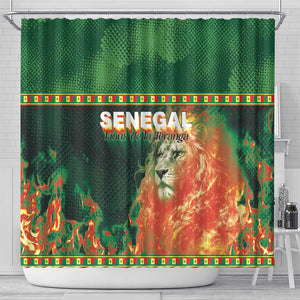 Senegal Football Shower Curtain Fiery Lion Halftone Mix Gradient Map Style
