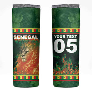 Custom Senegal Football Skinny Tumbler Fiery Lion Halftone Mix Gradient Map Style