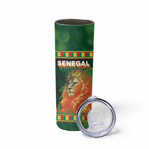 Custom Senegal Football Skinny Tumbler Fiery Lion Halftone Mix Gradient Map Style