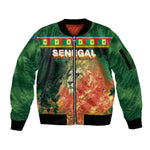 Custom Senegal Football Sleeve Zip Bomber Jacket Fiery Lion Halftone Mix Gradient Map Style