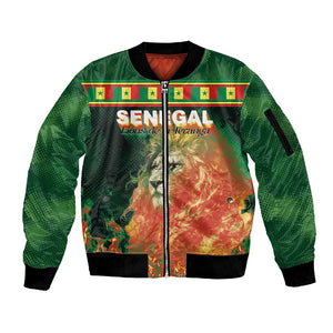 Custom Senegal Football Sleeve Zip Bomber Jacket Fiery Lion Halftone Mix Gradient Map Style