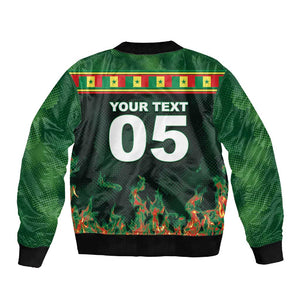 Custom Senegal Football Sleeve Zip Bomber Jacket Fiery Lion Halftone Mix Gradient Map Style