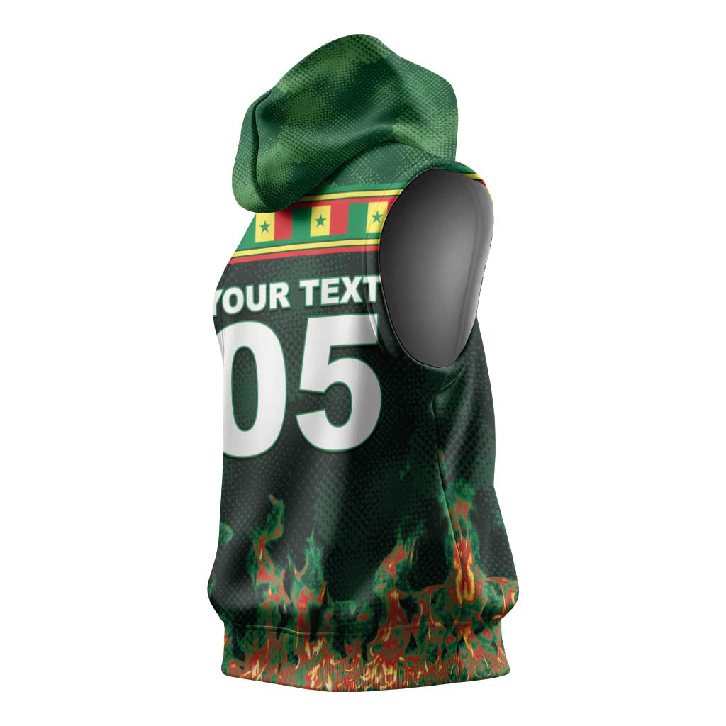 Custom Senegal Football Sleeveless Hoodie Fiery Lion Halftone Mix Gradient Map Style