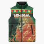 Custom Senegal Football Sleeveless Puffer Jacket Fiery Lion Halftone Mix Gradient Map Style