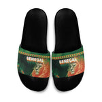 Senegal Football Slide Sandals Fiery Lion Halftone Mix Gradient Map Style