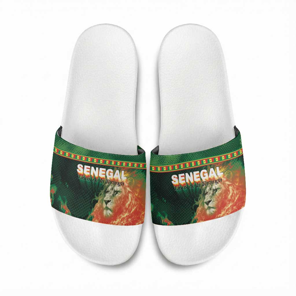 Senegal Football Slide Sandals Fiery Lion Halftone Mix Gradient Map Style