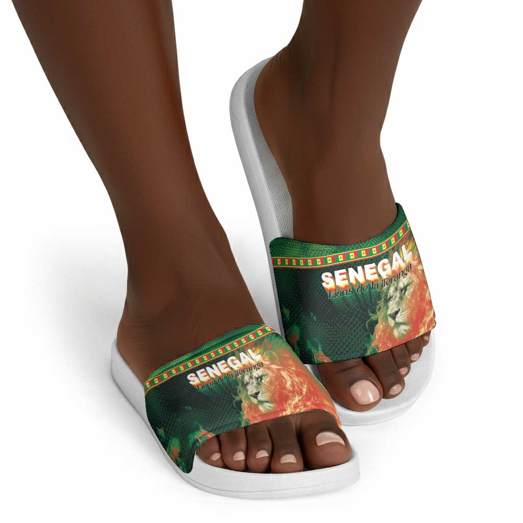 Senegal Football Slide Sandals Fiery Lion Halftone Mix Gradient Map Style