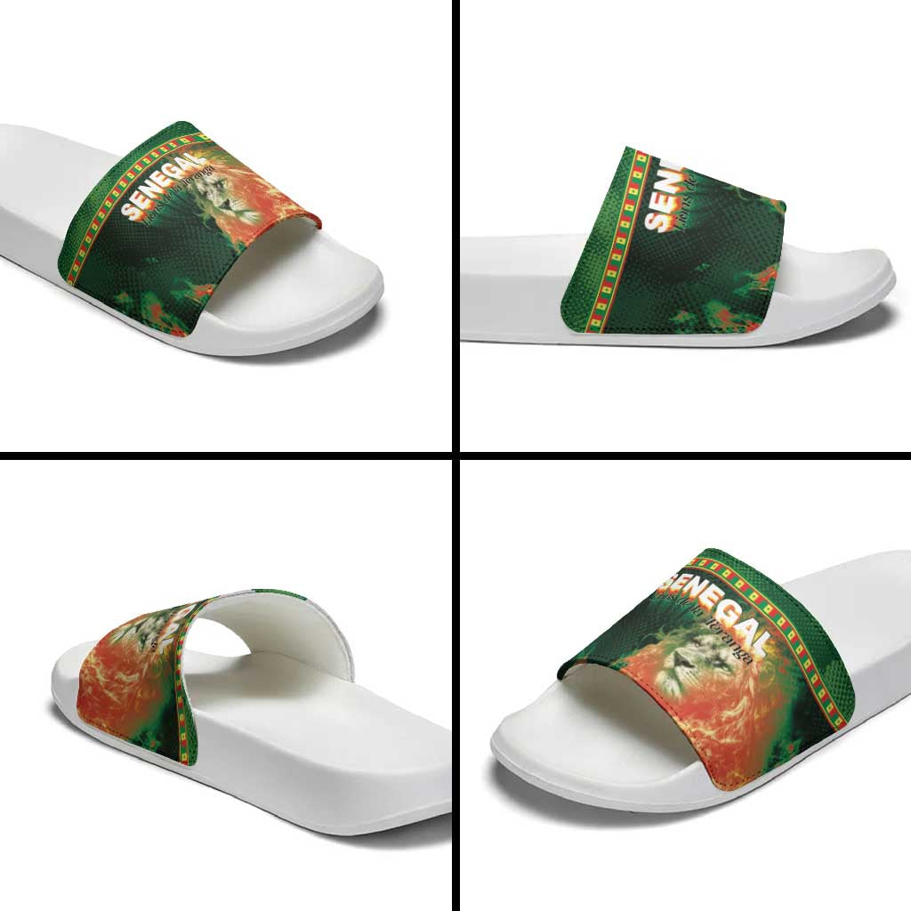 Senegal Football Slide Sandals Fiery Lion Halftone Mix Gradient Map Style