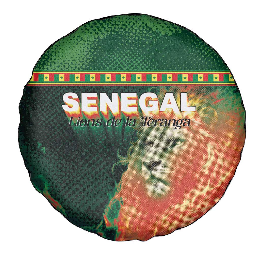 Senegal Football Spare Tire Cover Fiery Lion Halftone Mix Gradient Map Style