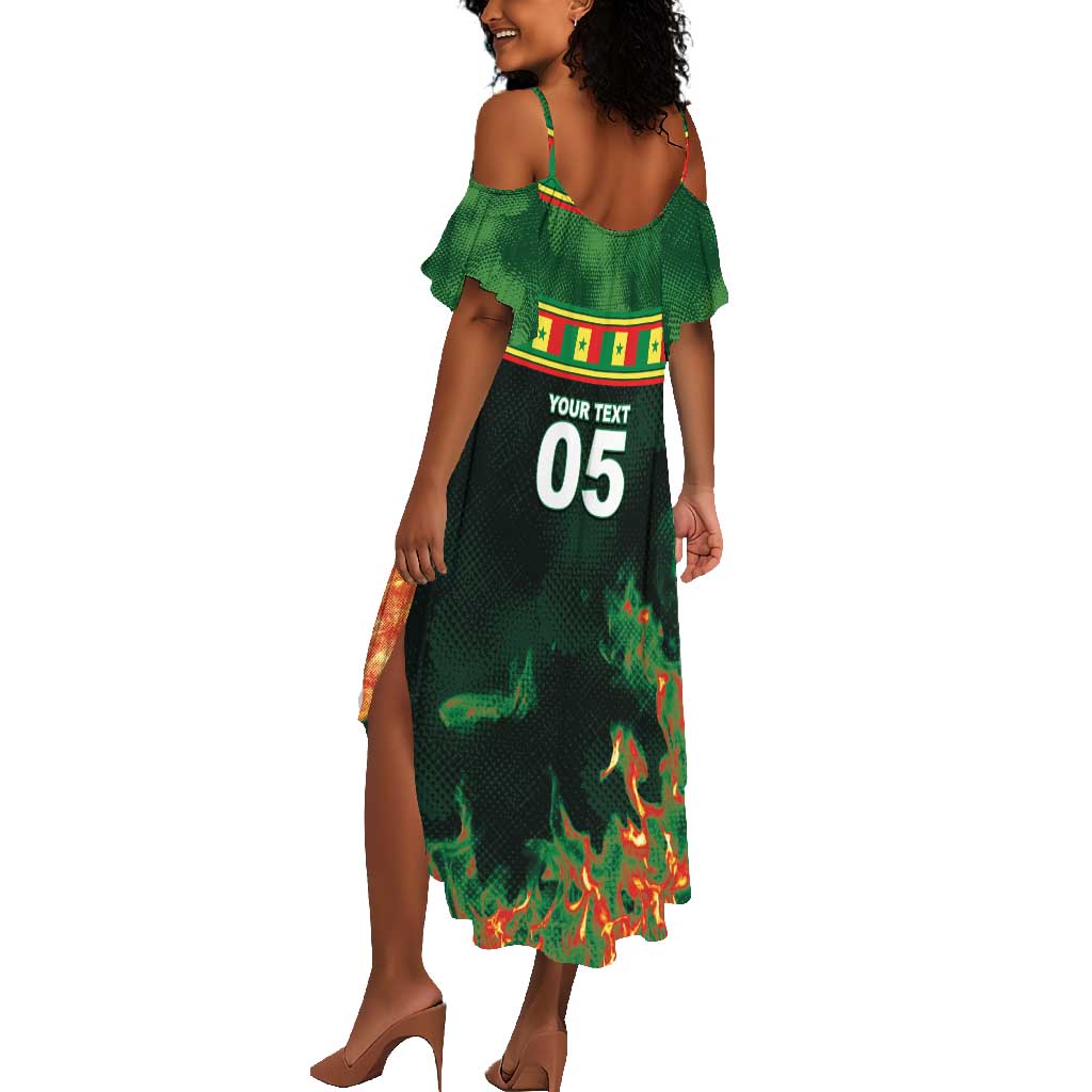 Custom Senegal Football Summer Maxi Dress Fiery Lion Halftone Mix Gradient Map Style