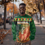 Custom Senegal Football Sweatshirt Fiery Lion Halftone Mix Gradient Map Style