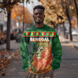 Custom Senegal Football Sweatshirt Fiery Lion Halftone Mix Gradient Map Style