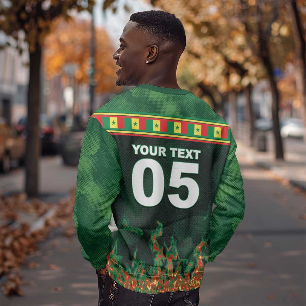 Custom Senegal Football Sweatshirt Fiery Lion Halftone Mix Gradient Map Style