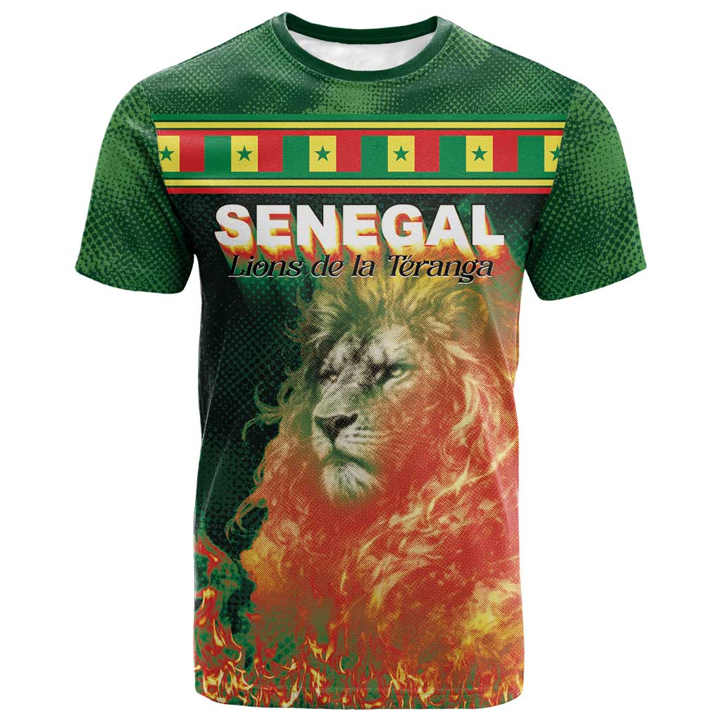Custom Senegal Football T shirt Fiery Lion Halftone Mix Gradient Map Style