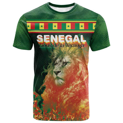 Custom Senegal Football T shirt Fiery Lion Halftone Mix Gradient Map Style